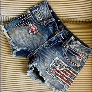 Miss me American flag - Patriotic bling cutoff Jean shorts, Size 27 NWOT